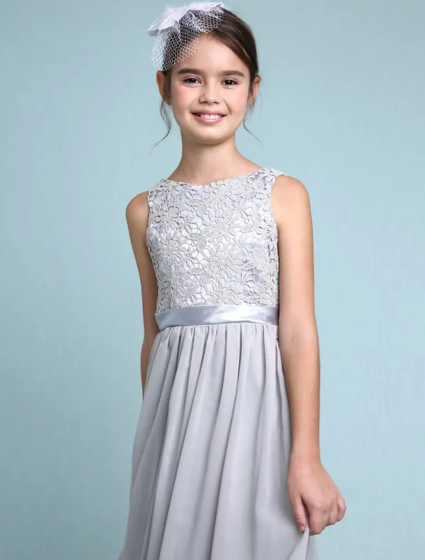 A-Line Floor Length Scoop Neck Chiffon Junior Bridesmaid Dresses&Gowns With Lace Kids Wedding Guest Dress 4-16 Year