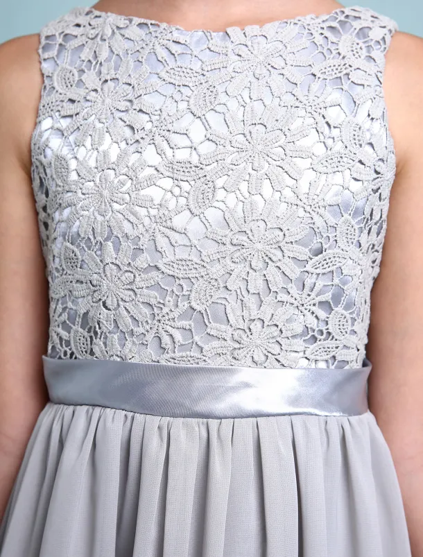 A-Line Floor Length Scoop Neck Chiffon Junior Bridesmaid Dresses&Gowns With Lace Kids Wedding Guest Dress 4-16 Year