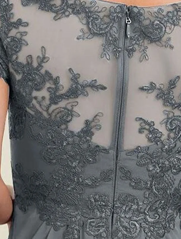 A-Line Mother of the Bride Dress Elegant Simple V Neck Floor Length Chiffon Short Sleeve with Solid Color