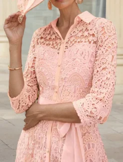 A-Line Mother of the Bride Dress Elegant High Low V Neck Tea Length 3/4 Length Sleeve with Lace free custom size