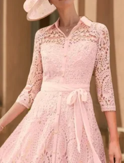 A-Line Mother of the Bride Dress Elegant High Low V Neck Tea Length 3/4 Length Sleeve with Lace free custom size