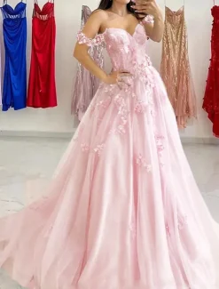 A-Line Prom Dresses Elegant Dress Formal Sweep / Brush Train Sleeveless Sweetheart Tulle with Pleats Sequin Appliques Masquerade Dress