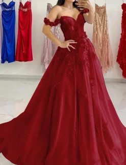 A-Line Prom Dresses Elegant Dress Formal Sweep / Brush Train Sleeveless Sweetheart Tulle with Pleats Sequin Appliques Masquerade Dress