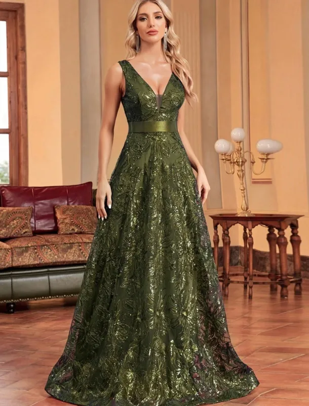 A-Line Prom Dresses Vintage Dress Formal Prom Floor Length Sleeveless Spaghetti Strap Sequined with Glitter Sequin Embroidery