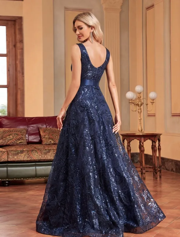 A-Line Prom Dresses Vintage Dress Formal Prom Floor Length Sleeveless Spaghetti Strap Sequined with Glitter Sequin Embroidery