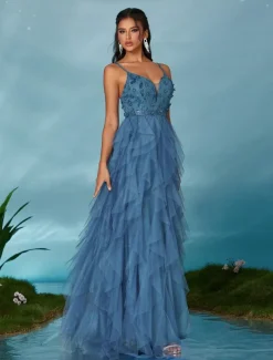 A-Line Quinceanera Dresses Elegant Dress Wedding Wedding Guest Floor Length Sleeveless V Neck Tulle Backless with Pleats Slit