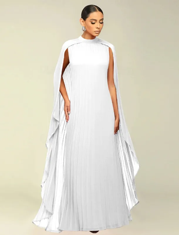 A-Line Quinceanera Dresses Elegant Dress Formal Wedding Floor Length Long Sleeve High Neck Chiffon with Pleats