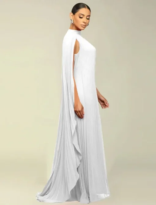 A-Line Quinceanera Dresses Elegant Dress Formal Wedding Floor Length Long Sleeve High Neck Chiffon with Pleats
