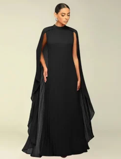 A-Line Quinceanera Dresses Elegant Dress Formal Wedding Floor Length Long Sleeve High Neck Chiffon with Pleats
