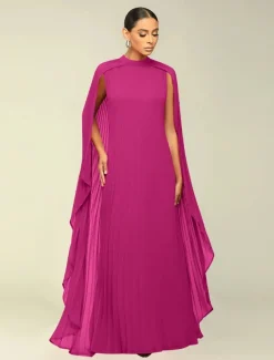 A-Line Quinceanera Dresses Elegant Dress Formal Wedding Floor Length Long Sleeve High Neck Chiffon with Pleats