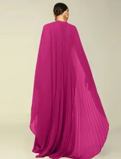 A-Line Quinceanera Dresses Elegant Dress Formal Wedding Floor Length Long Sleeve High Neck Chiffon with Pleats