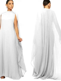 A-Line Quinceanera Dresses Elegant Dress Formal Wedding Floor Length Long Sleeve High Neck Chiffon with Pleats