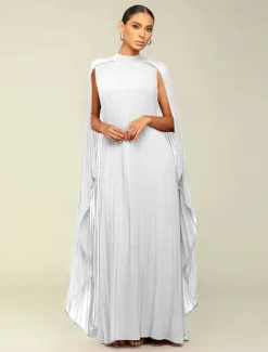 A-Line Quinceanera Dresses Elegant Dress Formal Wedding Floor Length Long Sleeve High Neck Chiffon with Pleats