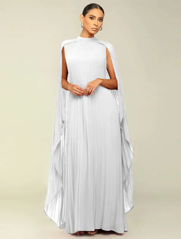 A-Line Quinceanera Dresses Elegant Dress Formal Wedding Floor Length Long Sleeve High Neck Chiffon with Pleats