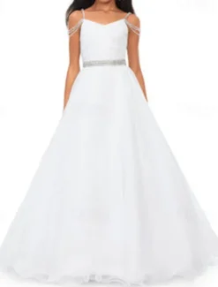 A-Line Sweep / Brush Train Flower Girl Dress Pageant & Performance Juniors Cute Prom Dress Organza with Sash / Ribbon Open Back Fit 3-16 Years dress to impress