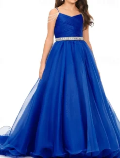 A-Line Sweep / Brush Train Flower Girl Dress Pageant & Performance Juniors Cute Prom Dress Organza with Sash / Ribbon Open Back Fit 3-16 Years dress to impress