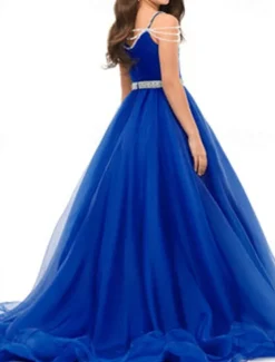 A-Line Sweep / Brush Train Flower Girl Dress Pageant & Performance Juniors Cute Prom Dress Organza with Sash / Ribbon Open Back Fit 3-16 Years dress to impress