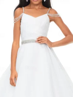 A-Line Sweep / Brush Train Flower Girl Dress Pageant & Performance Juniors Cute Prom Dress Organza with Sash / Ribbon Open Back Fit 3-16 Years dress to impress