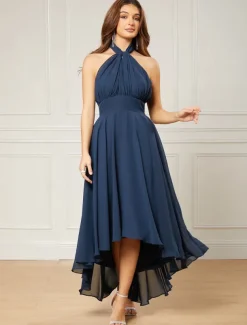 A-Line Wedding Guest Dresses Elegant Dress Formal Wedding Party Tea Length Sleeveless One Shoulder Fall Wedding Guest Chiffon with Ruched