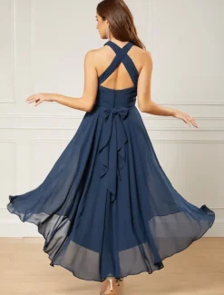 A-Line Wedding Guest Dresses Elegant Dress Formal Wedding Party Tea Length Sleeveless One Shoulder Fall Wedding Guest Chiffon with Ruched