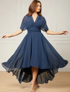 A-Line Wedding Guest Dresses Elegant Dress Formal Wedding Party Tea Length Sleeveless One Shoulder Fall Wedding Guest Chiffon with Ruched