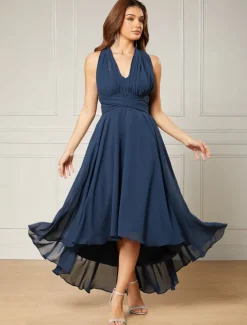 A-Line Wedding Guest Dresses Elegant Dress Formal Wedding Party Tea Length Sleeveless One Shoulder Fall Wedding Guest Chiffon with Ruched