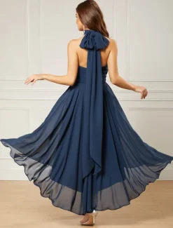 A-Line Wedding Guest Dresses Elegant Dress Formal Wedding Party Tea Length Sleeveless One Shoulder Fall Wedding Guest Chiffon with Ruched