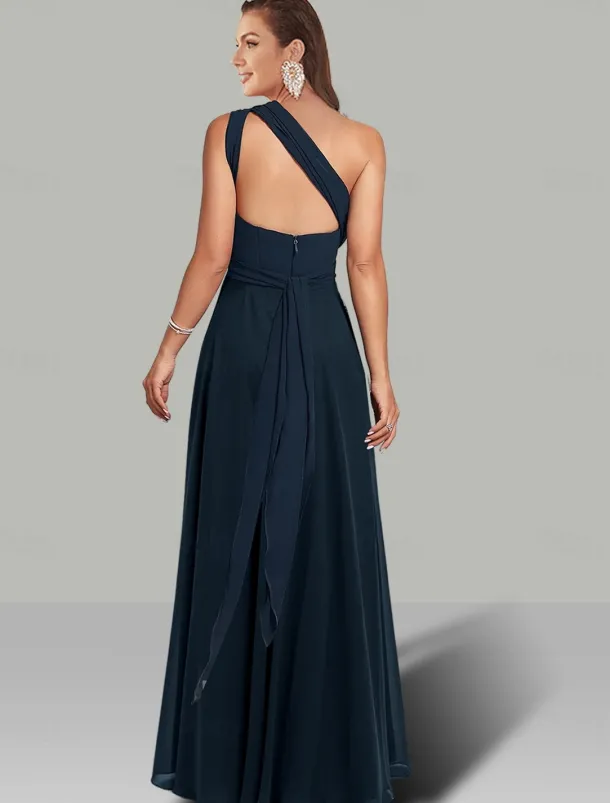 A-Line Wedding Guest Dresses Infinity Dress Wedding Party Summer Floor Length Short Sleeve Halter Neck Convertible Chiffon with Ruched