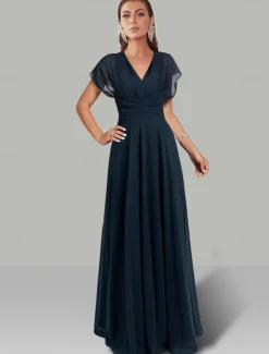 A-Line Wedding Guest Dresses Infinity Dress Wedding Party Summer Floor Length Short Sleeve Halter Neck Convertible Chiffon with Ruched