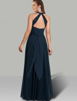 A-Line Wedding Guest Dresses Infinity Dress Wedding Party Summer Floor Length Short Sleeve Halter Neck Convertible Chiffon with Ruched