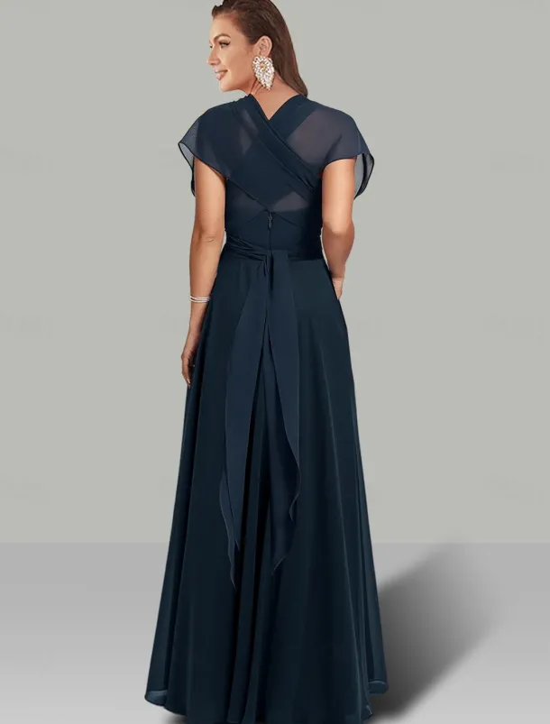 A-Line Wedding Guest Dresses Infinity Dress Wedding Party Summer Floor Length Short Sleeve Halter Neck Convertible Chiffon with Ruched