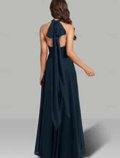 A-Line Wedding Guest Dresses Infinity Dress Wedding Party Summer Floor Length Short Sleeve Halter Neck Convertible Chiffon with Ruched