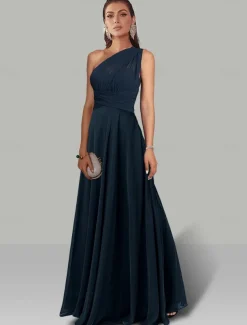 A-Line Wedding Guest Dresses Infinity Dress Wedding Party Summer Floor Length Short Sleeve Halter Neck Convertible Chiffon with Ruched