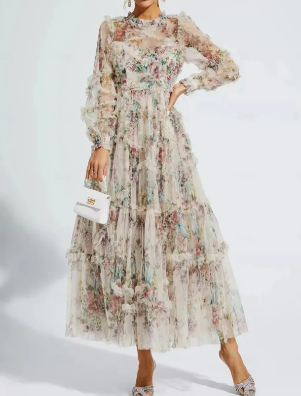 A-Line Wedding Guest Dresses Beach Wedding Cocktail Party Garden Party Ankle Length Half Sleeve Jewel Neck Champagne Mother Of the Bride Dress Tulle with Embroidery dress to impress