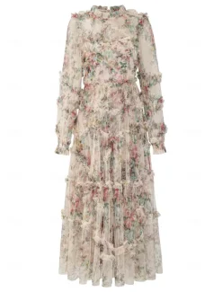 A-Line Wedding Guest Dresses Beach Wedding Cocktail Party Garden Party Ankle Length Half Sleeve Jewel Neck Champagne Mother Of the Bride Dress Tulle with Embroidery dress to impress