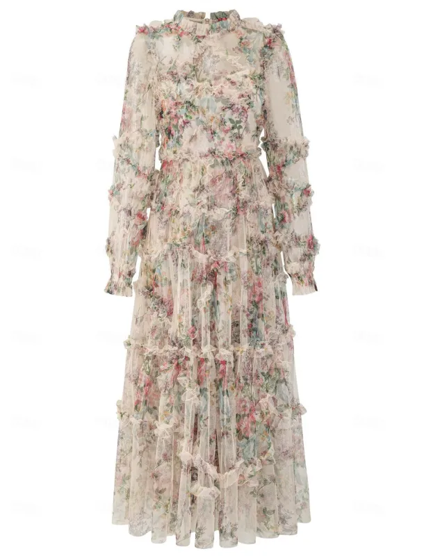 A-Line Wedding Guest Dresses Beach Wedding Cocktail Party Garden Party Ankle Length Half Sleeve Jewel Neck Champagne Mother Of the Bride Dress Tulle with Embroidery dress to impress