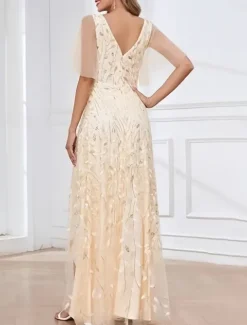 A-Line Wedding Guest Dresses High Low Dress Wedding Guest Asymmetrical Short Sleeve V Neck Fall Wedding Guest Lace with Slit