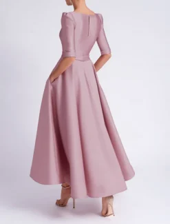 A-Line Wedding Guest Dress Cocktail Dresses Beach Wedding Elegant Dress Formal Wedding Guest Tea Length Half Sleeve V Neck Satin with Pocket Dresses