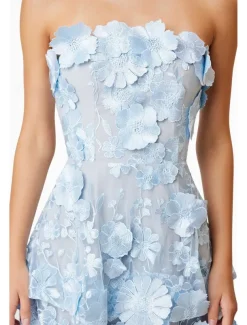 A-LineCocktail Dresses Tiered Dress Semi Formal Wedding Midi Length Sleeveless Off Shoulder with Floral Embroidered Lace Appliques