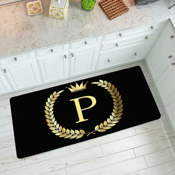 Alphabet Gold Area Rug Kitchen Mat Non-Slip Oil Proof Floor Mat Livingroom Rug Indoor Outdoor Mat Bedroom Decor Bathroom Mat Entrance Rug Door Mat