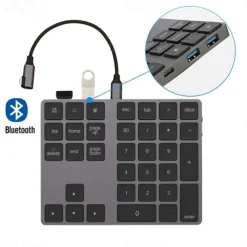Aluminum Alloy Bluetooth Wireless Numeric Keypad with USB HUB Digital Input Function for WindowsMac OSAndroid laptop PC
