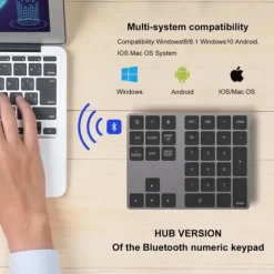 Aluminum Alloy Bluetooth Wireless Numeric Keypad with USB HUB Digital Input Function for WindowsMac OSAndroid laptop PC