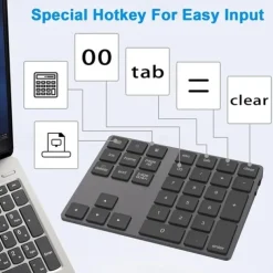Aluminum Alloy Bluetooth Wireless Numeric Keypad with USB HUB Digital Input Function for WindowsMac OSAndroid laptop PC