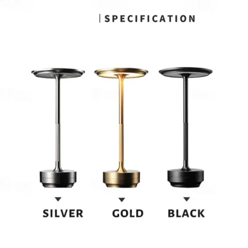 Aluminum Cordless Table Lamp Type-C Rechargeable Bedside Lamp with 3-Levels of Dimming Bedroom Living Room Restaurant