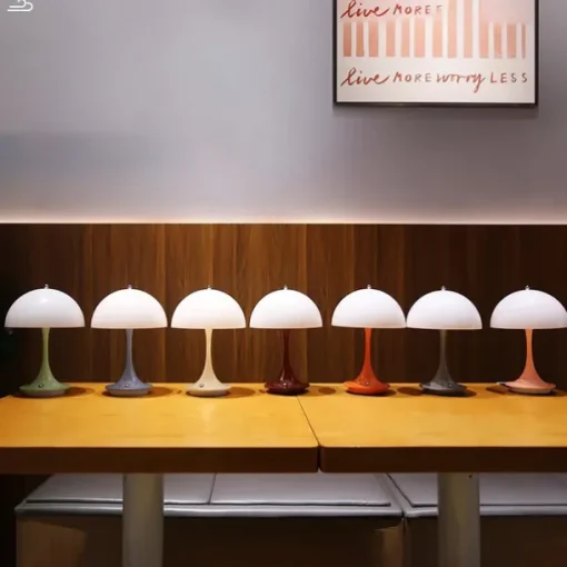 Aluminum Table Lamp Mushroom Shaped Rechargeable Stepless Dimming Indoor Bedroom Restaurant Bar Decoration Atmosphere Lamp Type-C