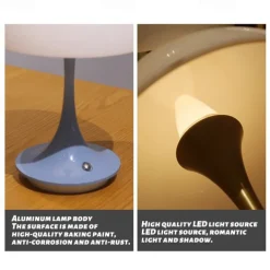 Aluminum Table Lamp Mushroom Shaped Rechargeable Stepless Dimming Indoor Bedroom Restaurant Bar Decoration Atmosphere Lamp Type-C