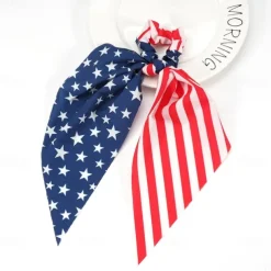 American Flag Hair Ties for Women Girls Independence Day 4th of July Hair Scrunchies Red White Blue Star Patriotic Hair Tie Memorial Day Ribbon Hair Bows