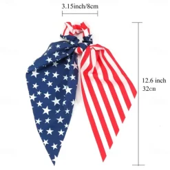 American Flag Hair Ties for Women Girls Independence Day 4th of July Hair Scrunchies Red White Blue Star Patriotic Hair Tie Memorial Day Ribbon Hair Bows