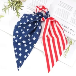 American Flag Hair Ties for Women Girls Independence Day 4th of July Hair Scrunchies Red White Blue Star Patriotic Hair Tie Memorial Day Ribbon Hair Bows