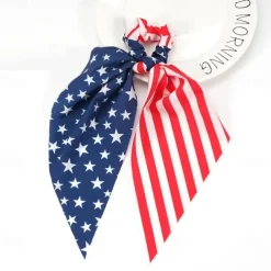 American Flag Hair Ties for Women Girls Independence Day 4th of July Hair Scrunchies Red White Blue Star Patriotic Hair Tie Memorial Day Ribbon Hair Bows